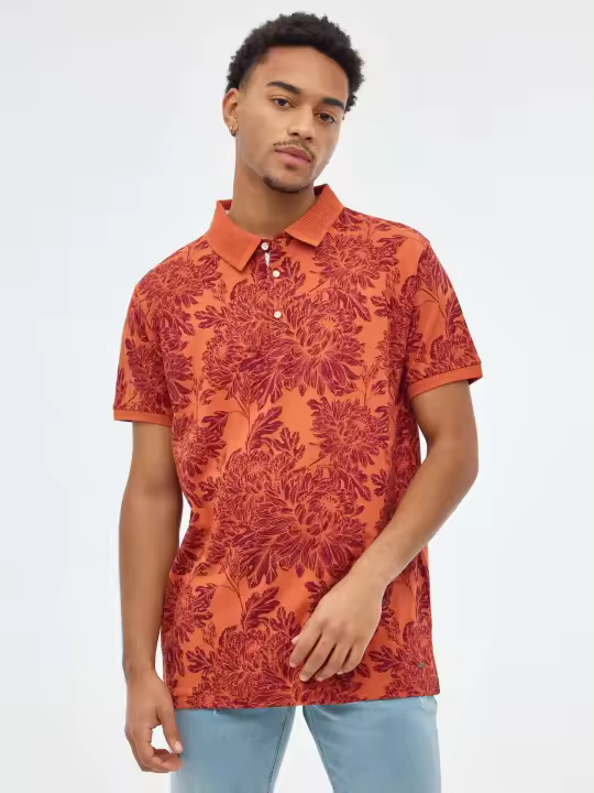 Polo de manga corta y cuello clásico con botones de estampado de flores INSIDE - 1