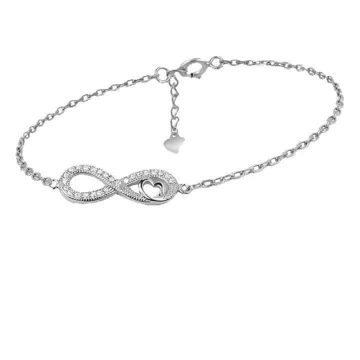 Pulsera de Plata con Infinito y Corazón, Cristales Brillantes, 19,5 cm de Largo, 7 mm de Ancho, Ref: CHP108PULP3144 - 1