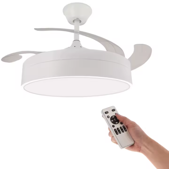 Ventilador de techo con luz LED 36W en 3 Temperaturas de Luz con Mando a Distancia -Motor DC Eficiente y Silencioso, 3 tonalidades, aspas desplegables retráctiles, 6 velocidades, control remoto, memoria, temporizador (ventilador-001 6990 D7) - 1