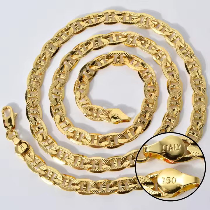 Collar De Cadena Estilo Cubano De Lujo Para Hombres Y Mujeres Joyería Hip Hop Diseño Italiano Plata De Oro 18K En Aleación De Cobre - 1