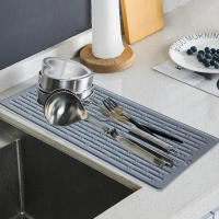 Alfombrilla De Secado De Platos De Silicona 41x15cm Grande Para Encimera Alfombrilla De Drenaje Para Platos Y Trivet De Silicona Moderno Y Ecológico - details 3