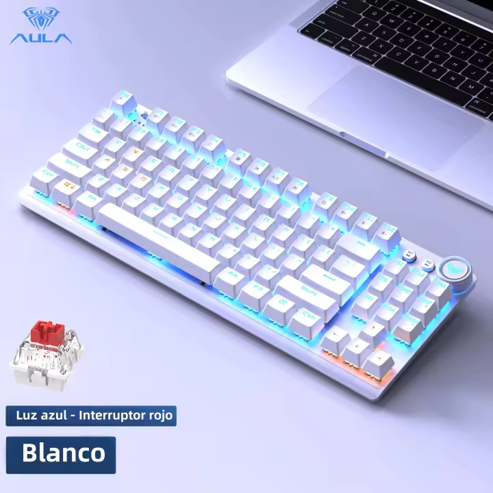 Teclado Mecánico De Juego AULA Sin Cables 87 Teclas Tres Modos 2.4G/Bluetooth/Wireless Con Iluminación Para Windows/Mac/IOS/Android - 1