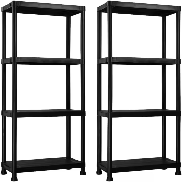 Pack 2 Estanterías Almacenaje, Polipropileno PP, Multiusos, Hogar, Trastero, Domitorio y Cocina, 4 Baldas, Carga Máxima 100Kg, 61x31x131cm (Largo x Ancho x Alto), Negro - 1
