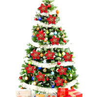 Decoración De Navidad Flor De Champán Con Lentejuelas Plateadas Poinsettia Artificial Para Árbol De Navidad Color Oro - details 15