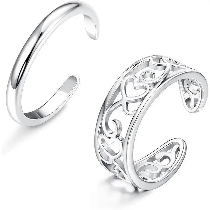 Juego de anillos con puntera abierta, anillo de dedo para mujeres y niñas, ajustable, minimalista, circonita cúbica, corazón, flor - 1