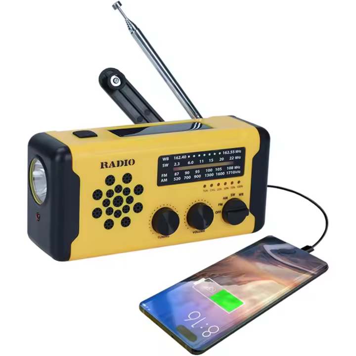 Radio Portátil, Radio Em/FM, Alimentación Pilas/Manivela/Solar, Alarma SOS, Linterno Meteorológico para Tormentes Tornados Emergencias - 1