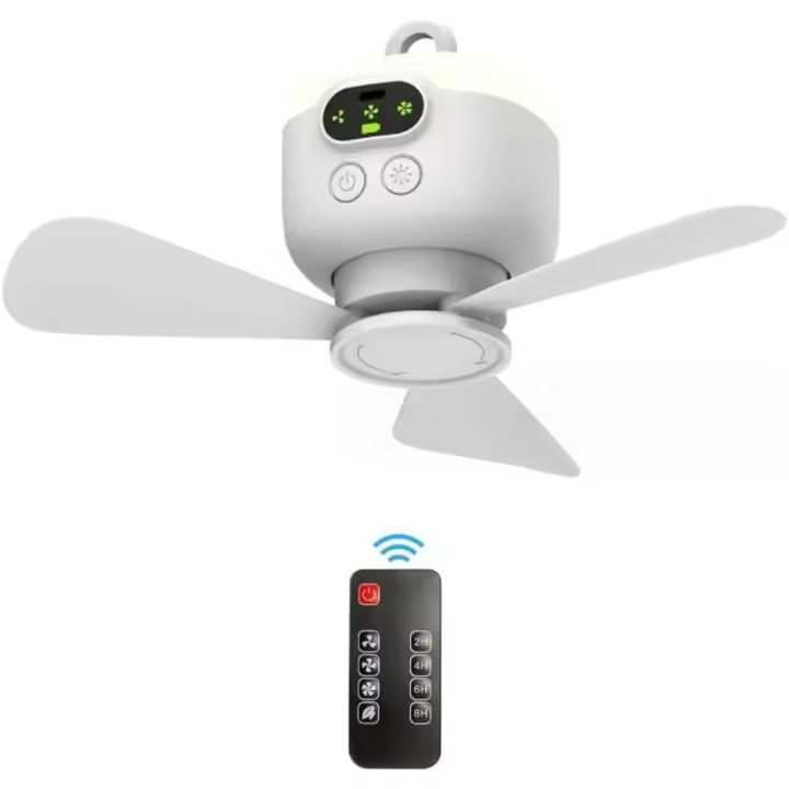 Ventilador de techo moderno recargable USB de 8000 mAh portátil con control remoto para camping en tiendas de campaña al aire libre - Blanco - ¡Refresca tu camping con estilo! - 1