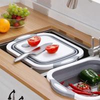 3 in 1 Camping Salad Bowl Portable Cutting Board Chopping Board Kitchen Board Foldable Drain Basket Sink Bowl Picnic Basket Storage Basket PP Plastic Sink for Hiking, Travel, Picnic - details 2