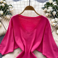 Nuevo Verano 2025 Vestido Corto De Mujer En Negro Con Manga Batwing Suave Y Elástico Estilo Bandage Casual Silueta Bodycon - details 31