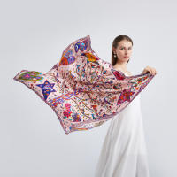 Pañuelo Cuadrado De Patrón Geométrico 35.43" Imitación De Seda Satén Ligero Para El Verano Sunscreen Bandana Decoración De Bolso De Mano Para Mujeres - details 0