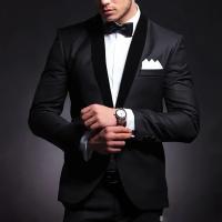 Traje De Boda Para Hombre Negro Elegante De Veludo Con Parche De Cuello Lápide Monodato Slim Fit Con Chaleco Y Pantalones Talla XS-5XL - details 3