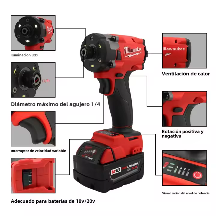 Driver De Impacto Recargable Milwaukee M18 Sin Escobillas Torque Nominal De 300NM Taladro De Precisión Para Reparación De Coches Y Camiones Herramientas Eléctricas - 1