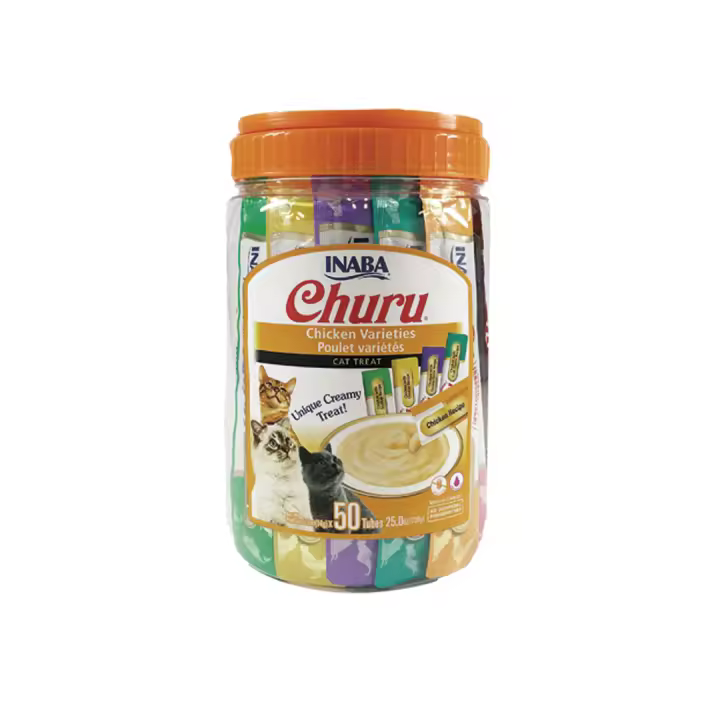 CHURU – INABA, 50 UNIDADES MIX Variedades de Pollo, Premio para Gatos, Premio Delicoso, Snack Liquido - 1