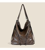 Bolso De Hombro Mujer Multifuncional Con Gran Capacidad Y Diagonal Cómodo Para Viajes Estilo Casual Color Negro Y Marrón Oscuro - details 6