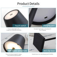Lámpara De Mesa LED Táctil Recargable Con 3 Niveles De Iluminación Para Estudio Oficina Bars Luz Nocturna Wireless USB - details 8