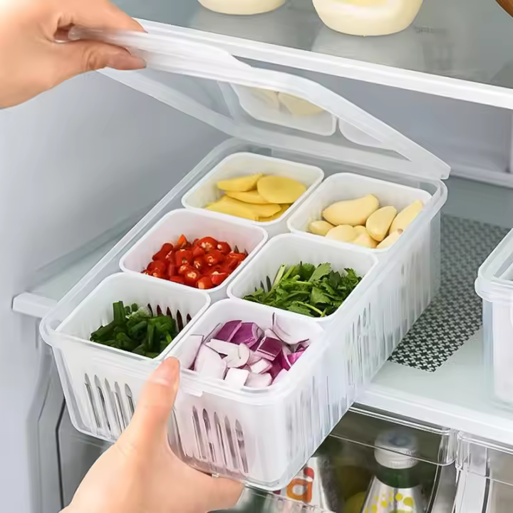 Caja De Almacenamiento Para Verduras Y Frutas Organizador De Cocina Plástico Frescorrefrigerador Para Cebolla Ajo Pimienta Y Alimentos - 1