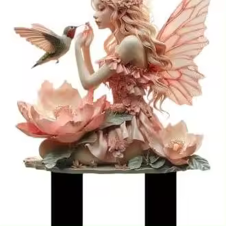 Hada de estilo bohemio, cinta rosa, hada alada, colibrí, estaca acrílica para jardín, patio, jardín, decoración de plantas en maceta - 1