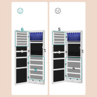 Espejo joyero colgante con luz led, montaje en pared o puerta, cuerpo entero, iluminación interior, regalo elegante en color blanco, 37x9,3x108 cm - details 5