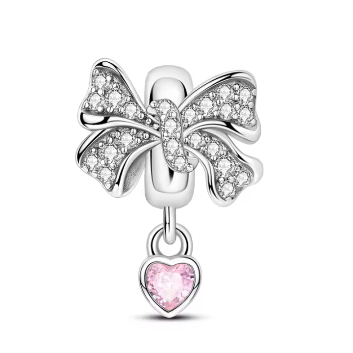 Encantos De Borla De Corazón Rosa En Plata 925 Encantos De Bolas Para Pulseras Originales DIY Joyería Accesorios De Moda Para Mujer - 1