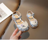 Sandalias De Cuero Para Niñas Princesa Verano 2024 Casual Versátil Retro Sin Tacón Bordado De Flores Suave Suela Medias - details 10