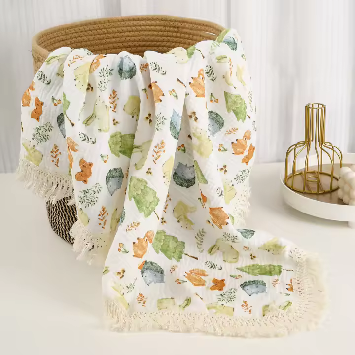 Manta De Algodón Muselina Para Bebé Con Borlas Swaddle Recibimiento Para Recién Nacidos Funda De Cuna Y Silla De Coche - 1