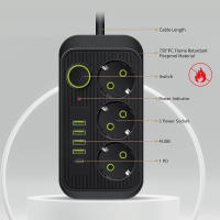 Cable De Extensión Eléctrico Con 3 Salidas De Corriente AC Y 4 USB 1 Tipo C Filtro De Red Alta Velocidad Adaptador De Carga Rápida Enchufe Europeo - details 7