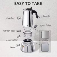 Cafetera de acero inoxidable para uso en el hogar, Cafetera italiana Moka, cafetera expreso, cafetera percoladora, herramientas de café para Latte Stovetop，Envio desde España - details 1
