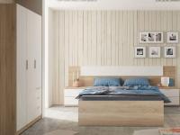 Meimon Armario ropero de 3 puertas y 3 cajones con barra de colgar extraíble, estantes regulables en altura y tiradores lacados en blanco; fabricado en melamina TIPO E1 y MDF lacado, acabado en Roble Canadian y Blanco Artik - details 1
