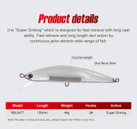 Señuelo De Pesca Noeby 120mm 44g Pesado Para Gran Caída Lanzamiento Lejano Minnow Artificial Duro Para Pesca En Agua Salada Pesca De Mar Bass - details 1