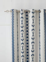Cortinas De Blackout Total En Blanco Y Azul Con Patrón Circular Y Cuadrícula Pequeña Para Sala De Estar Y Dormitorio - details 9
