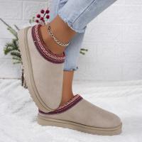 Botas De Piel Sintética Con Tacón Bajo Y Suela Gruesa Para Invierno 2024 Estilo Étnico Botines De Plush Adecuadas Para Mujer - details 1