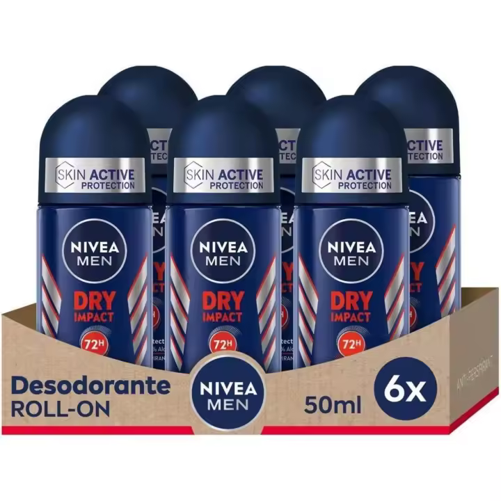 NIVEA MEN Roll on Dry Impact Desodorante 50ml, Pack 6 - 1