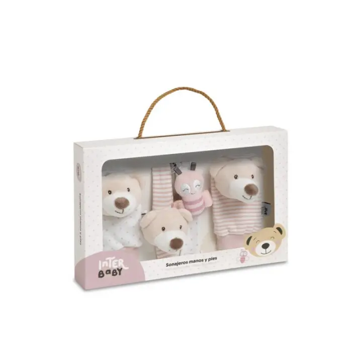 Interbaby Calcetines y Sonajeros para Bebés Sonajero Toys con buscador de Muñeca y Pie Oso rosa - 1