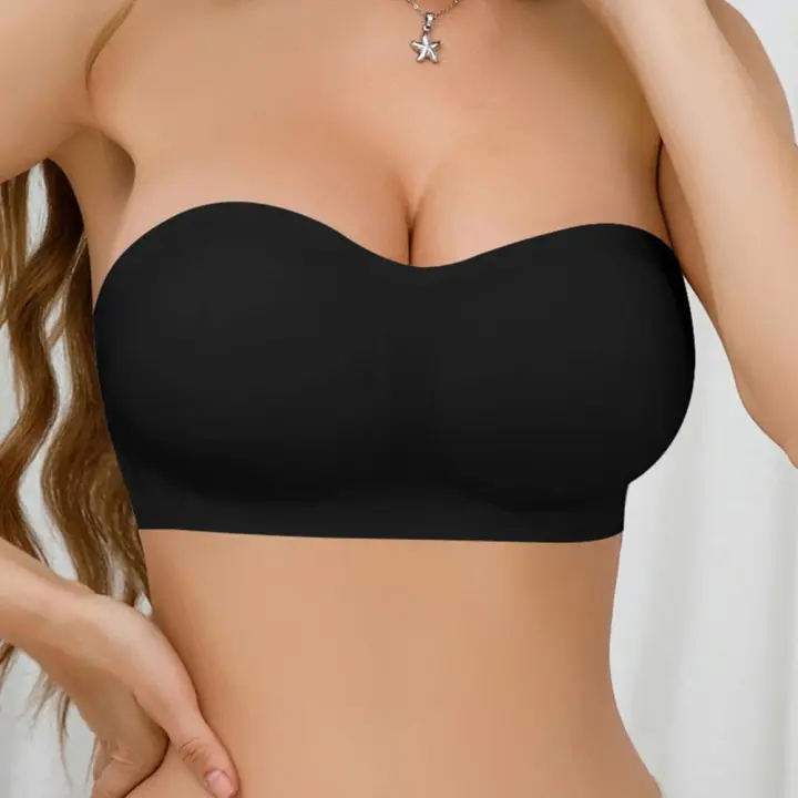 Sujetador push up sin tirantes para mujer, sexy, con hebilla fija cruzada, tirantes, acolchado de silicona antideslizante, top tipo bandeau - 1