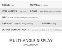 Mochila Impermeable Rolltop HK Para Hombres Y Mujeres Gran Capacidad Con Portátil Para Viajes Escuela Y Negocios Antirrobo Con USB - details 11