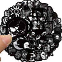 50PCS Etiquetas De Vinilo Impermeables Góticas Negras Y Blancas Estilo Skull Para Botellas De Agua Y Teléfono Móvil - details 4