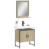 vidaXL Set de muebles de baño 2 pzas madera de ingeniería en color Roble Sonoma/Gris sonoma/Marrón roble y más | almacenamiento funcional diseño moderno para baño dormitorio sala - details 0