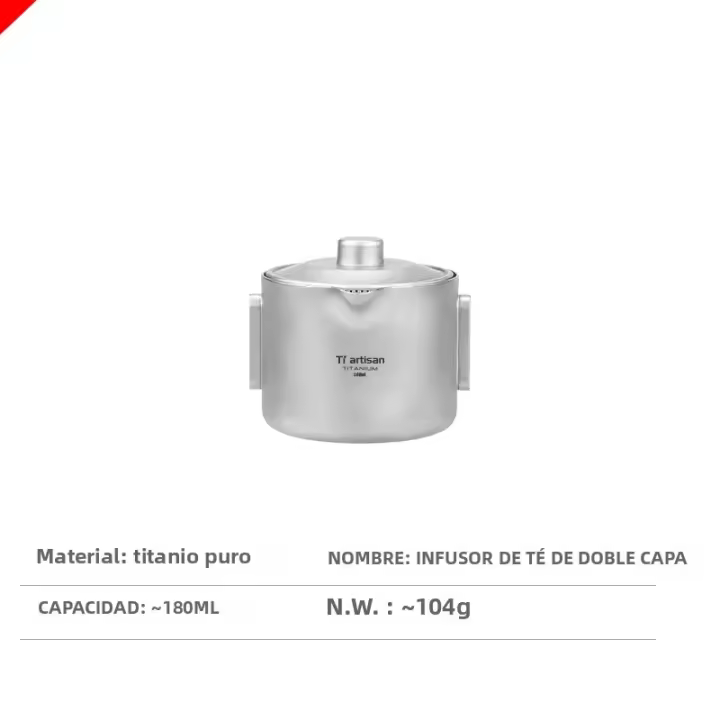 Tiartisan Hervidor De Agua De Titanio Ultraligero Portátil 180ml Con Capa Doble Y Tapa Para Camping Al Aire Libre Y Viajes - 1