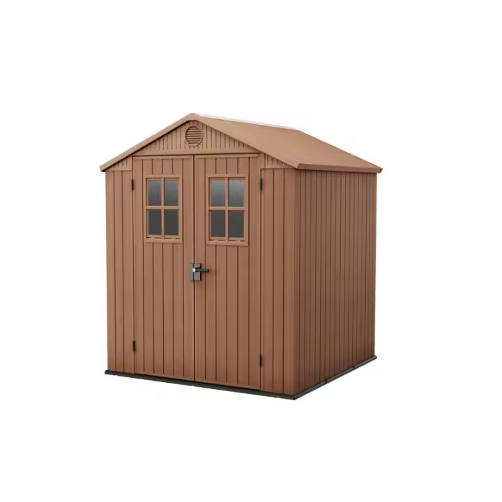 KETER 255781 Caseta de exterior Darwin 6x6 ventanas frontales. 190x183x221cm y 3,3m2 - Marrón madera - 1
