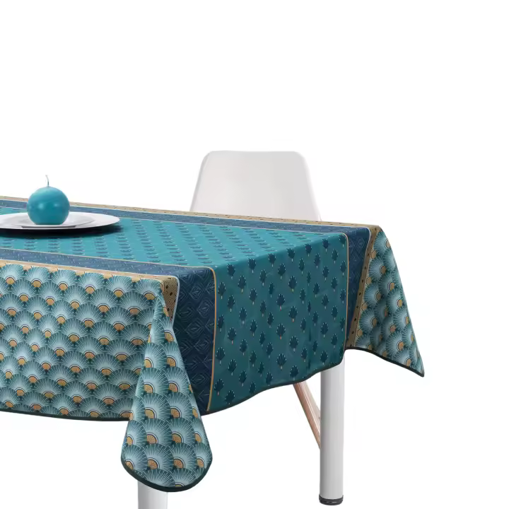 Mantel ARTEMANTEL Antimanchas CONCHAS CYAN de Poliéster para Mesa Rectangular o Redonda - Elegancia y Practicidad - 1