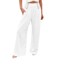 Pantalones Anchos De Pierna Con Bolsillo Para Mujer Estilo Algodón Lino Primavera Verano Cintura Alta Ruched Casual Pantalones De Playa - details 4