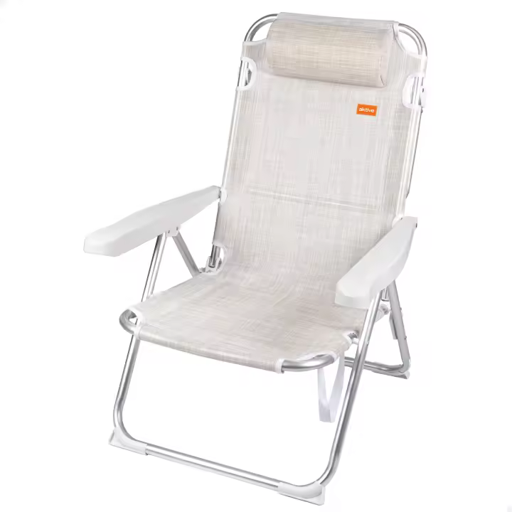 Aktive - Silla playa plegable, 48x60x90 cm, respaldo reclinable 5 posiciones, soporta un peso máximo de 110 kg, topes antivuelco, estructura aluminio, tejido textileno, incluye cojín acolchado, tumbona exterior - 1