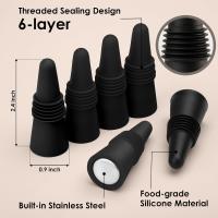 6PCS Tapon De Vino De Silicona Negra Con Anillo De Sellado Y Cima De Acero Inoxidable Adecuado Para Botellas De Vino - details 1