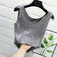 Chaleco De Noche Con Lentejuelas Para Mujer Estilo De Calle Blanca Brillante Poliéster Talla Regular Top De Verano 2022 - details 4