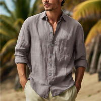 Camisa De Algodón Y Lino Para Hombre Estilo Hawaiano Con Collar De Vuelta Suave Y Transpirable De Color Sólido Casual Para Grandes Tamaños Streetwear - details 2