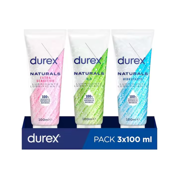 Durex Naturals Lubricante Intimo pack 3 unidades Extra Sensitivo 100 ml + Hidratante 100 ml + H20 100 ml - 1