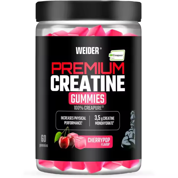 Weider Premium Creatine Gummies (60 gominolas) Sabor Cereza, con 3,5g creatina monohidrato 100% Creapure/porción, ayuda a aumentar el rendimiento físico / Weider / Provip Zone - 1