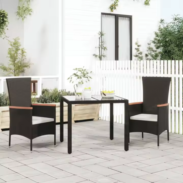 vidaXL Sillas de jardín con cojines 2 unidades ratán sintético negro - 1
