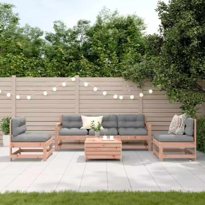 vidaXL Juego de muebles jardín 6 pzas y cojines madera abeto Douglas - 1