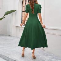 Vestido Elegante De Fiesta Para Mujer Cintura Alta A-Line De Color Sólido Con Manga Corta Estilo Francés Vestido De Cintura Cinchada Temperamento - details 18